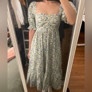 [SOLD] Abercrombie & Fitch Green Floral Puff Sleeve Midi Dress (Size XS)